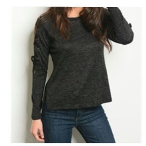 Charcoal Tie Cold Shoulder Top